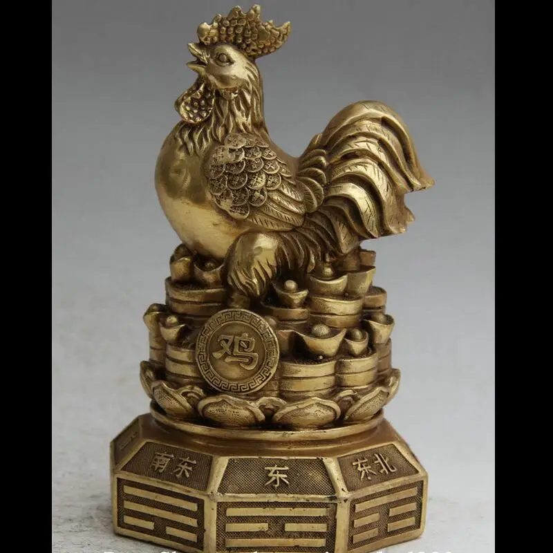 

Free Shipping zhaorui4884425+ +8" China Brass Folk Wealth Feng Shui Zodiac Year Rooster Cock Statue sculpture