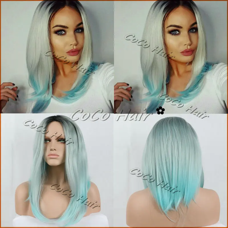 Flawless Black Ombre Gray Blue Synthetic Lace Front Wigs Stylish Unique Bob Grey Heat Resistant Top Quality For Women |