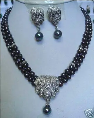 

hot sell new - Beautiful Black pearl necklace earring pendant sets