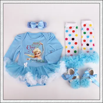 

4PCs per Set Blue Baby Girls Long Sleeves Tutu Dress Headband Shoes Leggings for 0-12months Free Shipping