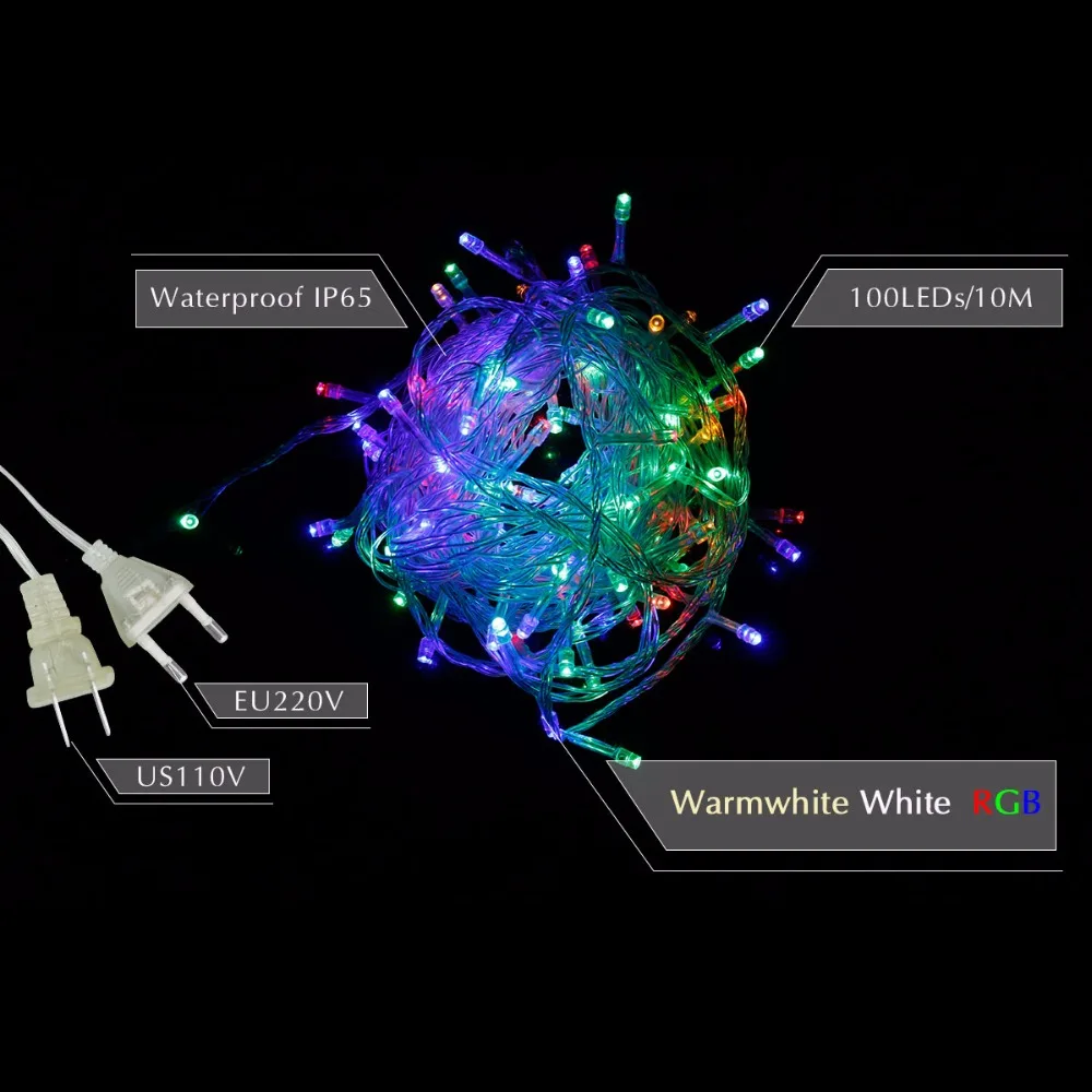 М 10 светодио дный М RGB светодиодные рождественские гирлянды 100 светодио дный LED s Диодная гирлянда Сказочный свет водостойкая RGB струнная Рождественская елка внутреннее наружное украшение