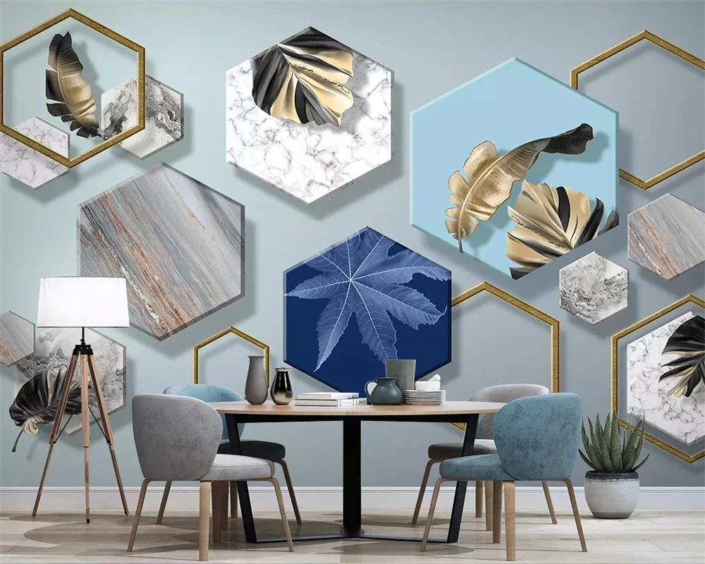 

beibehang papel de parede Custom 2019 Nordic Modern Simple Geometric Golden Plant Leaf TV Background Wallpaper papier peint