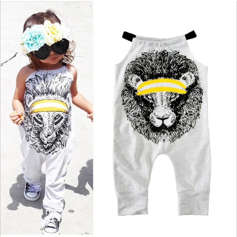 

2018 Baby Girl Cotton Clothes Cute Lion Romper Newborn Baby Girl Romper Sling Jumpsuit Summer Clothing