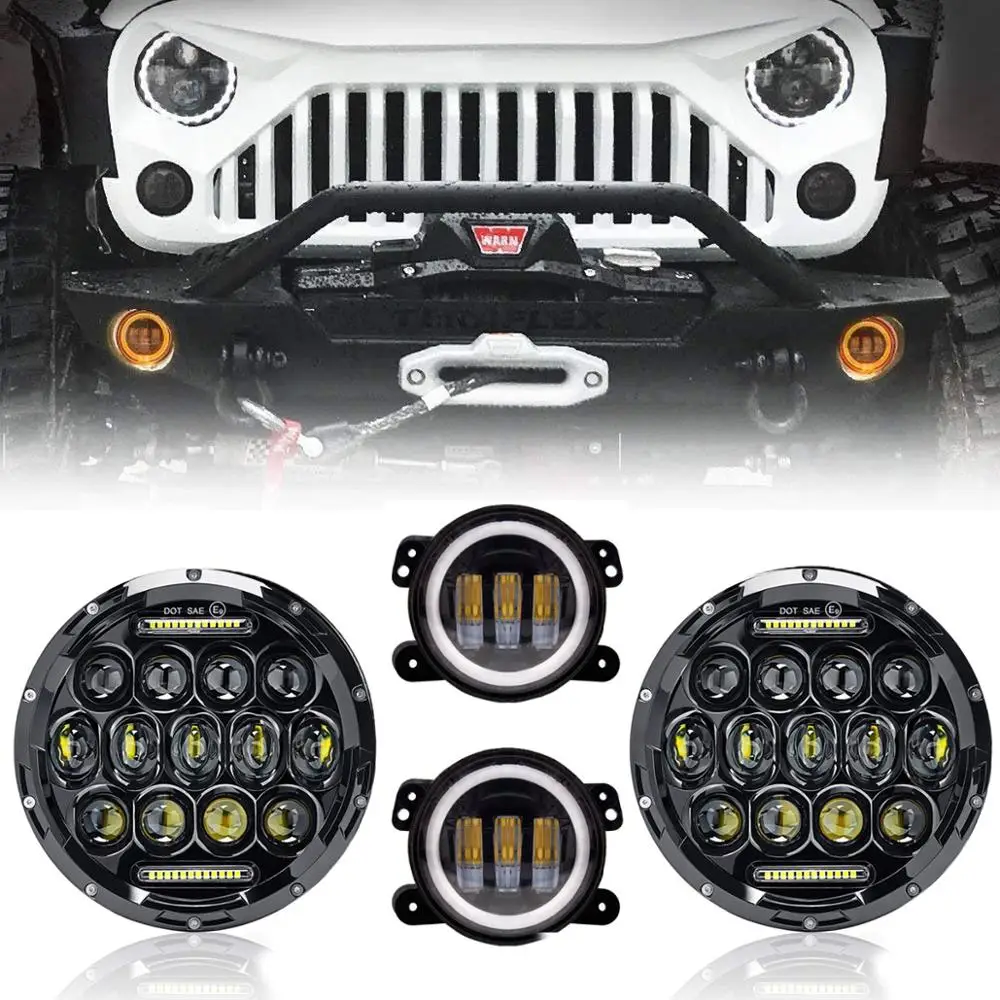 

7 Inch Led Headlight High Low Beam Halo Ring Angle Eye DRL Headlamp / 4Inch Fog lamp / Turn Signal For Jeep Wrangler