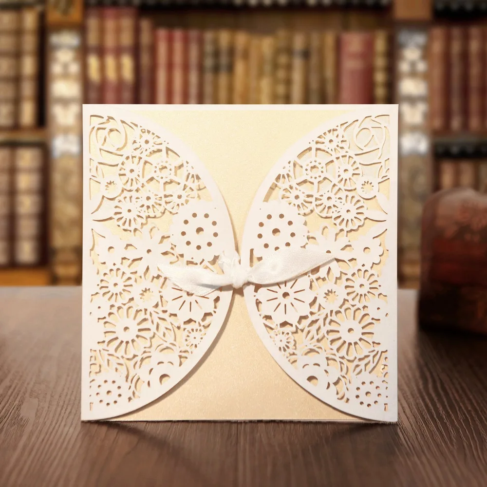 

KAZIPA 25pcs A Set Laser Cut Invitations Cards, Lace Lasercut Invitation Kit for Wedding Bridal Shower Birthday Party