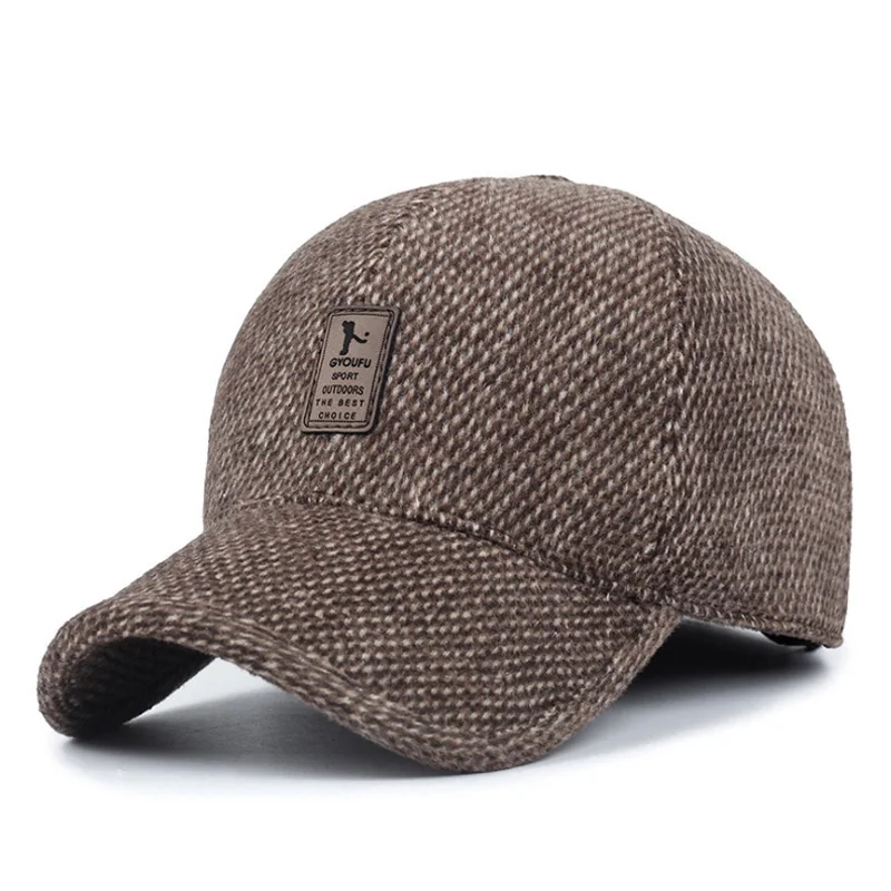 [AETRENDS] Woolen Knitted Design Winter Baseball Cap Men Thicken Warm Hats with Earflaps Z-5000
