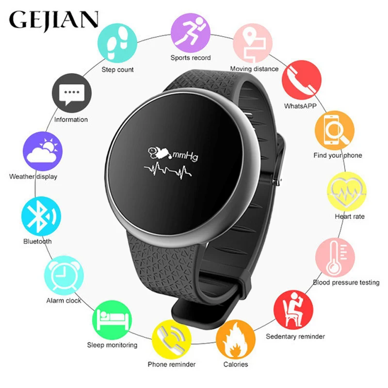 

GEJIAN Smart Watch Ladies Blood Pressure Oxygen Heart Rate Monitor IP67 Waterproof Men's Pedometer Fitness Tracker Sports Watch
