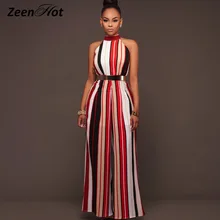 Женщины One piece комбинезон Сексуальный Рукавов Холтер узелок Полосатый ремни Широкую ногу Сиамские брюки Летний