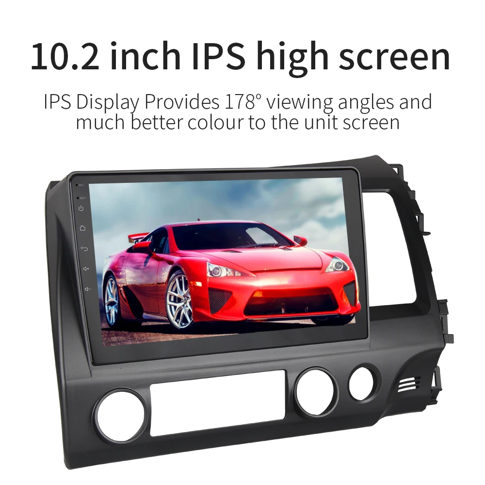 Top 10.2" 1 Din Android 9.0 for Honda Civic 2006 2007 2008 2009 2010 2011 with 4G RAM 32G ROM Built-in GPS Navigation 2