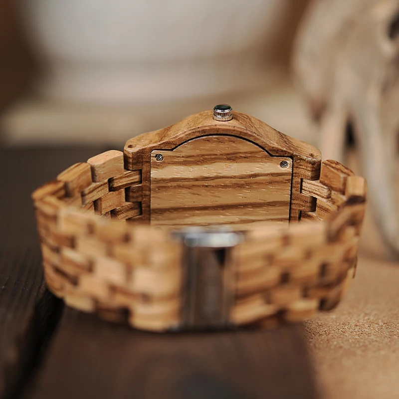 BOBO BIRD Q01 Whole Set Zebra Wood Mens Watch Unique Screws Design Causal Quartz Wristwatch for Male in Wooden Box