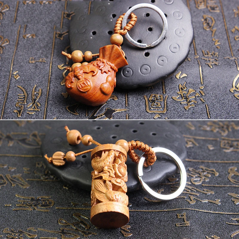 Car key rings lucky bag purse rosewood keychain pendant wood carving
