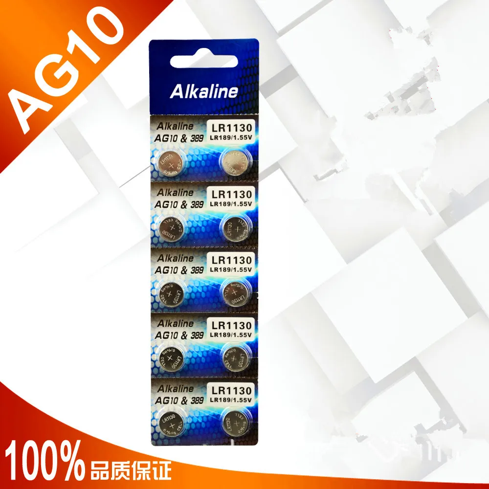 High quality 100pcs AG10 1.5V alkaline Button cell LR1130 SR1130 LR54
