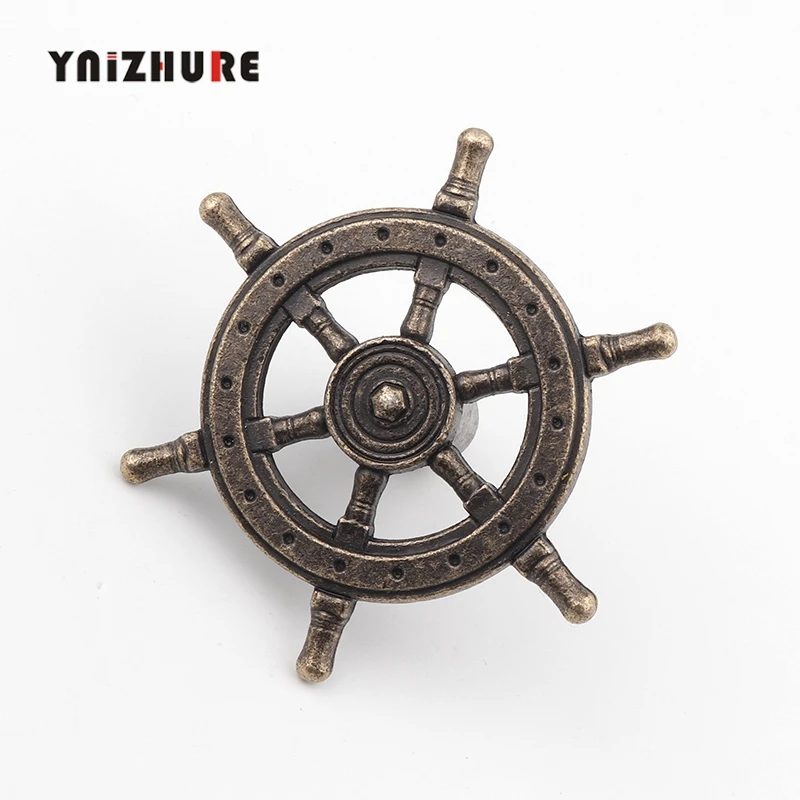 

54mm 1PCS Antique Creative Single Hole Knob Captain Rudder Steering Wheel Handles Kitchen Closet Door Pull Handle