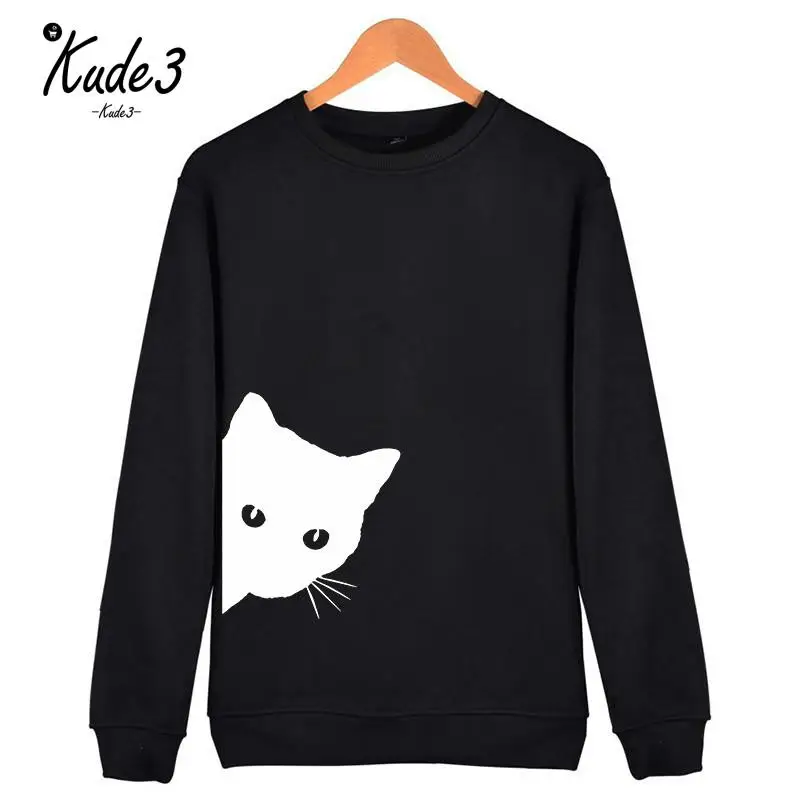  Cat Looking Out Side Print Women Sweatshirts Casual Hoodies For Lady Girl Funny Hipster Jumper Drop