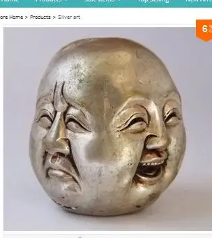 old White Copper Collection Chinese Handmade 4 Face Buddha head Statue