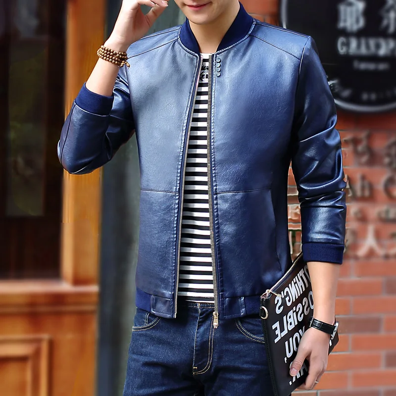 Men's Autumn PU Leather Jackets Coats Slim Fit Motorcycle