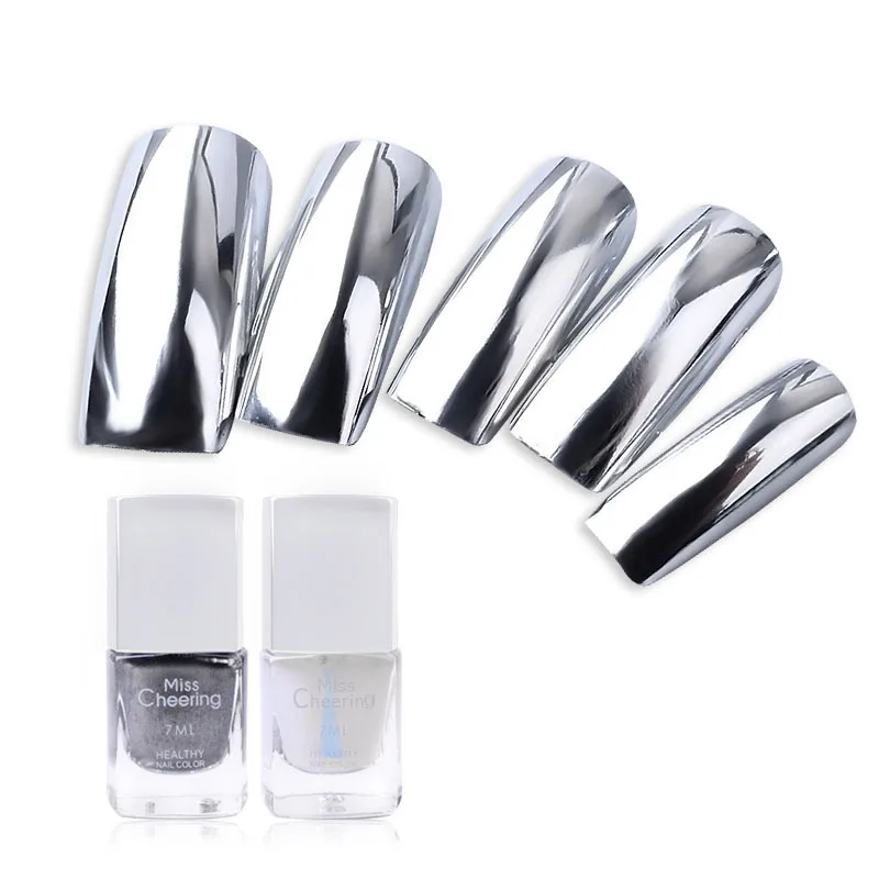 Металлический лак для ногтей 7 мл серебристый nagellak зеркальный хромированный