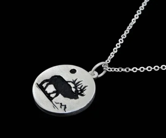 

Personalized Big deer pendant Necklace Birthday gift Bull Elk Silhouette Medallion Gift for her Necklace N2009