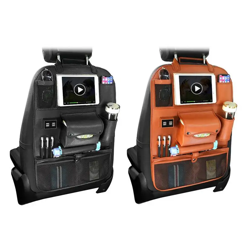 AOZBZ, 2 в 1, многофункциональное зарядное устройство, 4 USB, сумка на заднее сиденье автомобиля, органайзер, несколько карманов, без лотка, аксессуары для багажника автомобиля