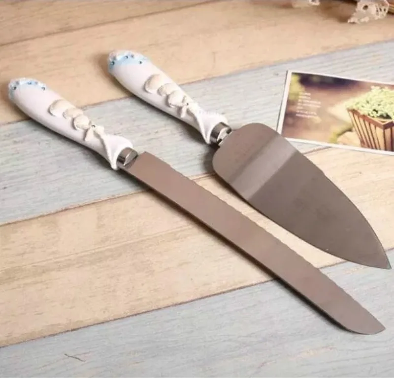 Пользовательские персонализированные цветок жемчужная раковина нож для свадебного торта Сервировочный набор нож для пиццы лопатой прием гостей в доме невесты Свадебный декор