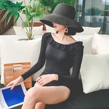 Женский Одноцветный купальник с длинными рукавами, Цельный Монокини с открытой спиной, пышный Мягкий купальник, Дамское летнее пляжное боди