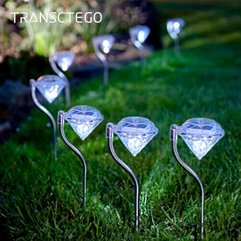 4 MULTI COLOUR LED HEAVY CRYSTAL DIAMOND GLASS  SOLAR POWERED GARDEN LAMP LIGHT 