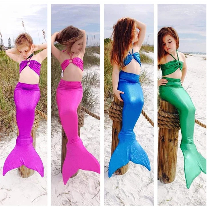 

Kids Girl Mermaid Tail Costume for Swimming Monofin Capable Sea-maid Fantasia Ariel Princess Bikini Swimsuit Children Dress