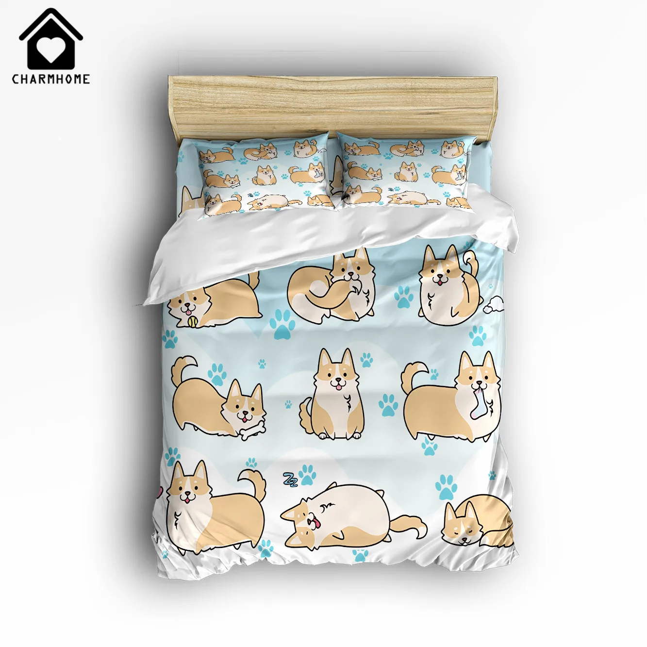 Набор постельного белья CHARMHOME Cute Corgi Dog с 3d принтом 4 шт. пододеяльник покрывало для