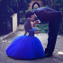 Голубое Бальное платье принцессы для девочек, пышное платье с открытыми плечами для маленьких детей, платья для причастия, праздничная одежда