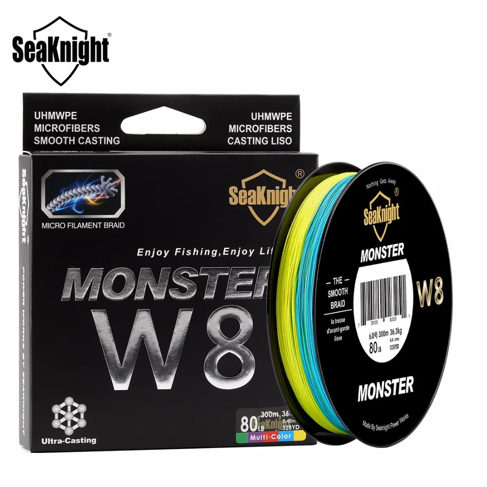 

SeaKnight 8 Strands PE Braided Fishing Line 300M Monster W8 Multi-Color Super Strong Smooth Carp Fishing Braided Cord Fishing