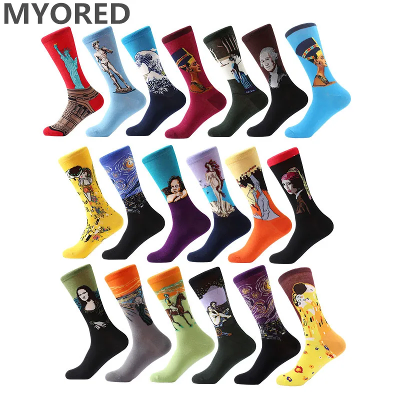 MYORED 1 пара Прямая поставка мужские и женские носки хлопок звездная ночь искусство