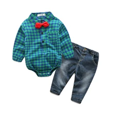 Hot Bébé Garçon Vêtements Ensembles Gentleman barboteuses + pantalon Costume À Manches Longues Enfants Garçon Vêtements Set enfants vêtements