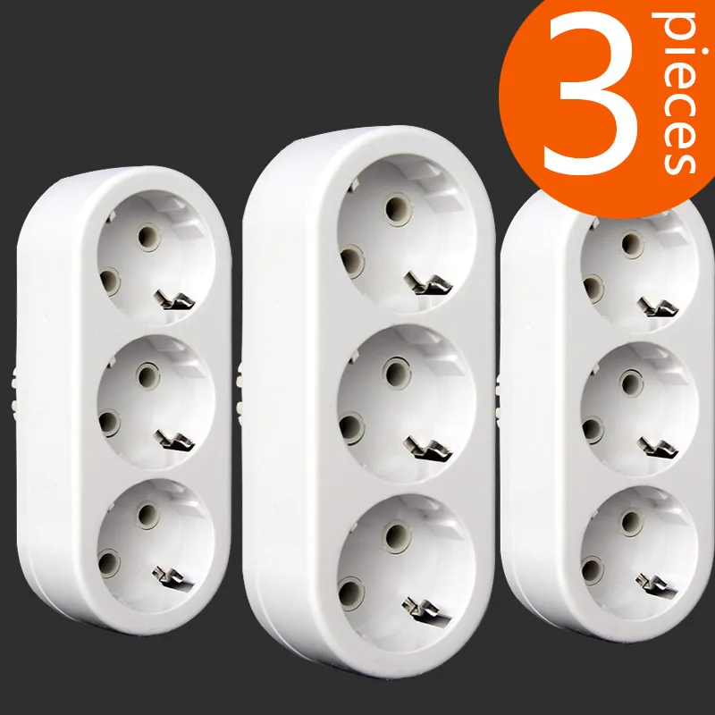 3Pcs EU Type German standard 2 hole 1 TO 3 Way Conversion Socket Power