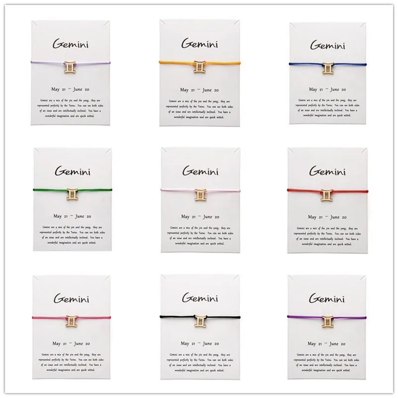 Белая карта Модные украшения 12 созвездий знак зодиака Близнецы счастливая веревка браслет браслеты для женщин аксессуары