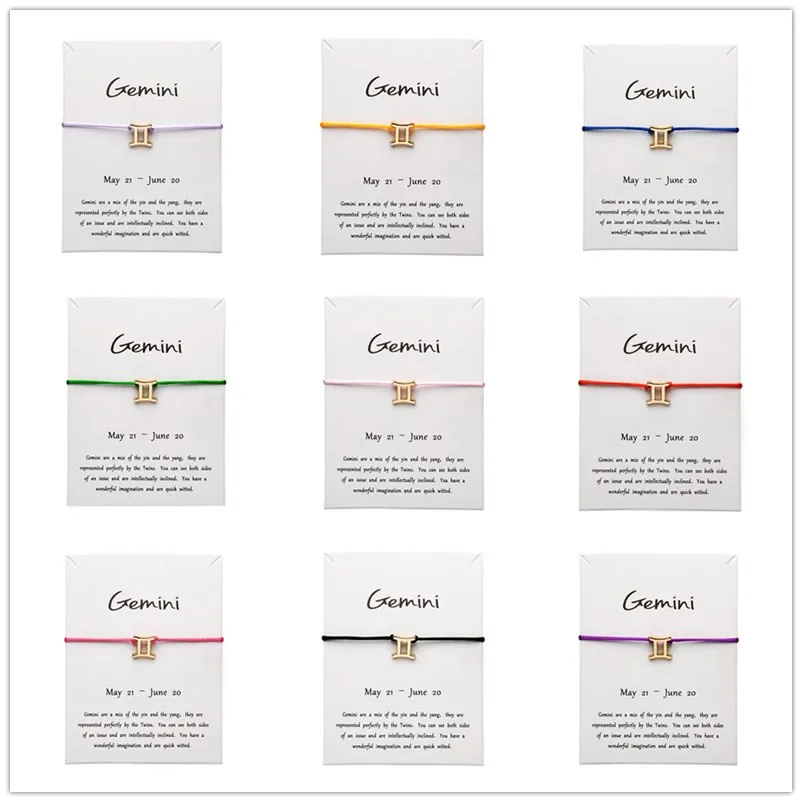 

White Card Fashion Jewelry 12 Constellation Zodiac Gemini Lucky Rope Bracelet Bangles For Women Accessories