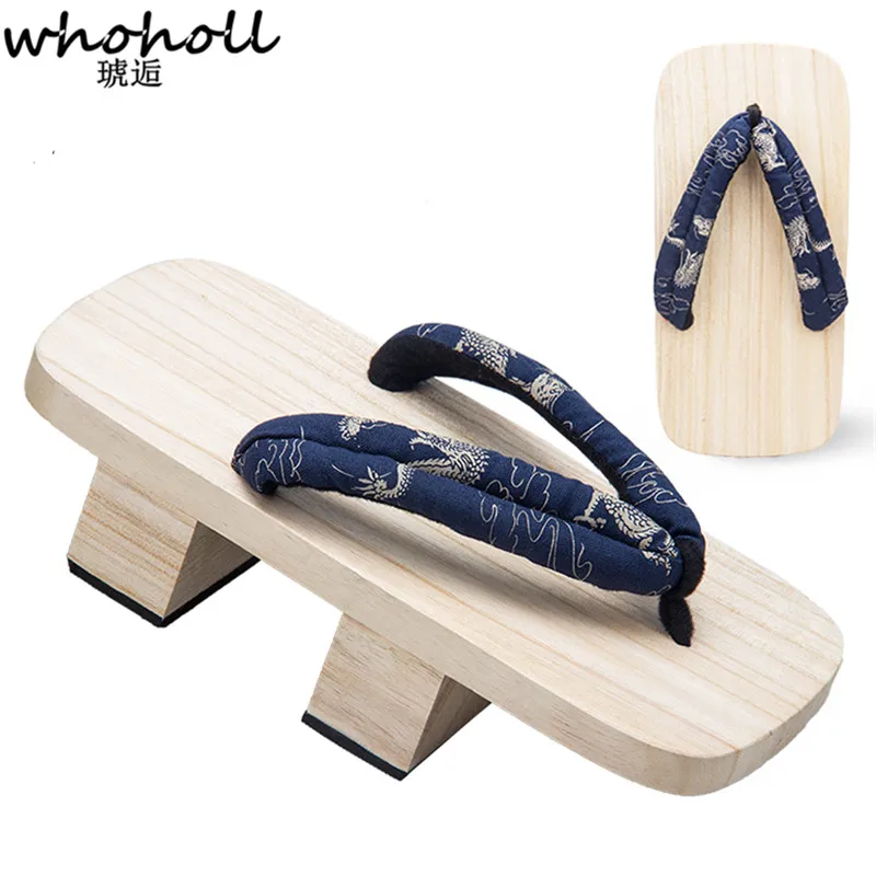 

WHOHOLL 2019 Summer Sandals Japanese Clogs Men Geta Two-teeth Japanese-style Wooden Flip-flops Slippers Dragon Print Male Geta