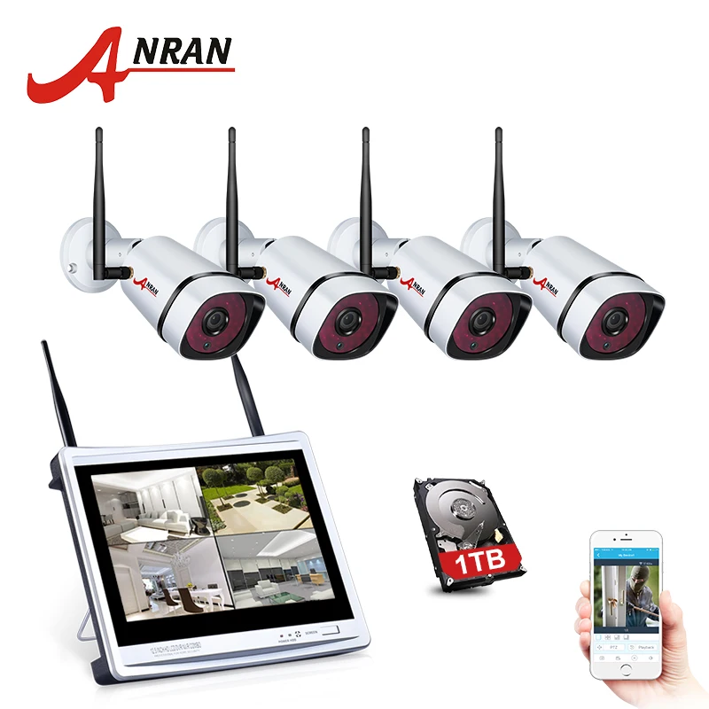 Новый P2P 960 P 4CH WI-FI NVR комплект 12 дюймов ЖК-дисплей монитор 36 ИК видеонаблюдения 1.3MP