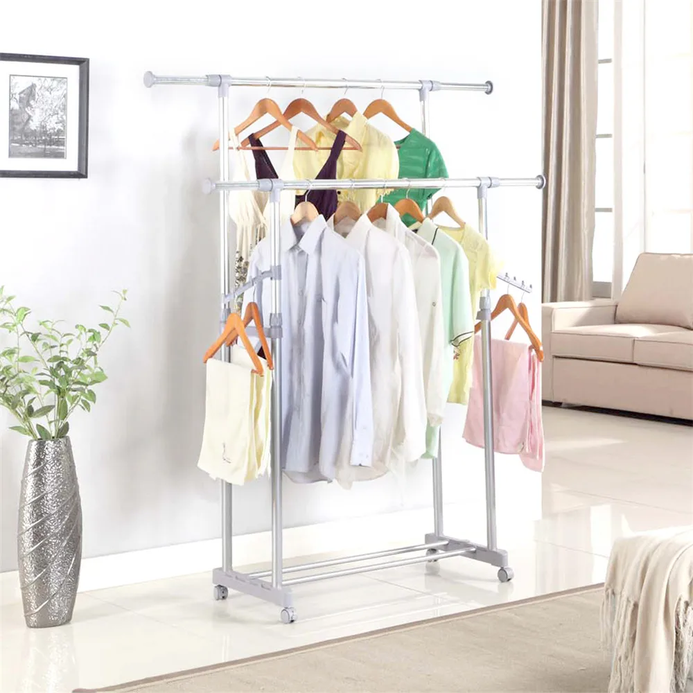 Finether Adjustable Rolling Garment Rack Clothes Storage Organization Drying Hanging Portable Wardrobe with Bottom Storage, Side5