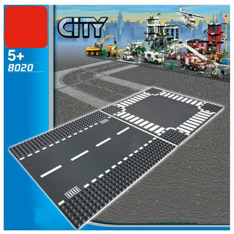 

City Road Street Baseplate Straight Crossroad Curve T-Junction Building Block Brick Parts Base Plate Model Compatible LegoINGlys