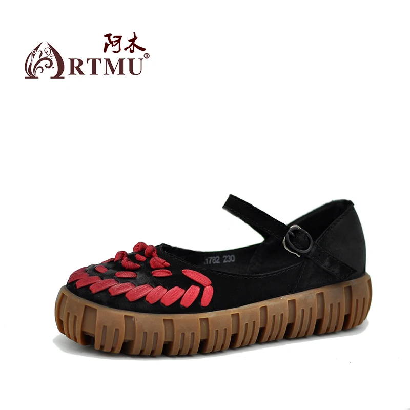 

Artmu Fashion Women Mary Jane Shoes Weaving Shoes Handmade Genuine Leather Shoes Flat Platform Comfortable Lady Woman Shoes