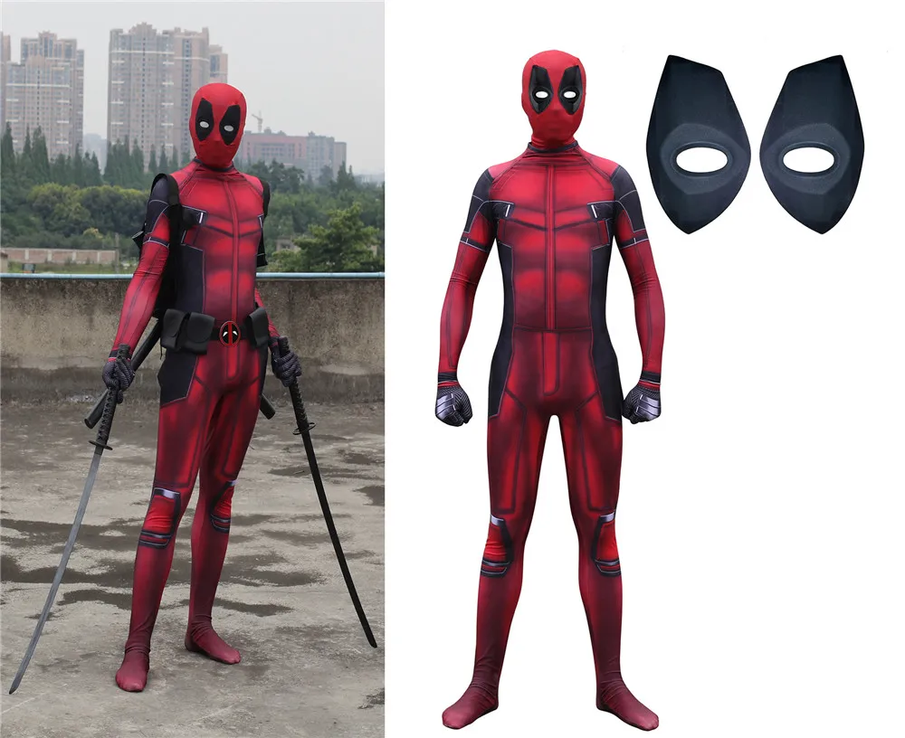 

free shipping Hot Halloween Cosplay Full Body Deadpool Costume Adult Digital Print Lycra Costume Deadpool Cosplay