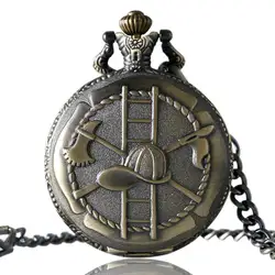 Винтаж бронза пожаротушения Cat тематические карманные часы Мужская Подвеска часы для пожарных подарок брелок часы