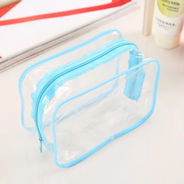 Clear Makeup Bag Beautician Cosmetic Bag Transparent PVC Bags Travel Organizer Beauty Case Toiletry Bag Make Up Pouch Wash Bags - Цвет: Небесно-голубой