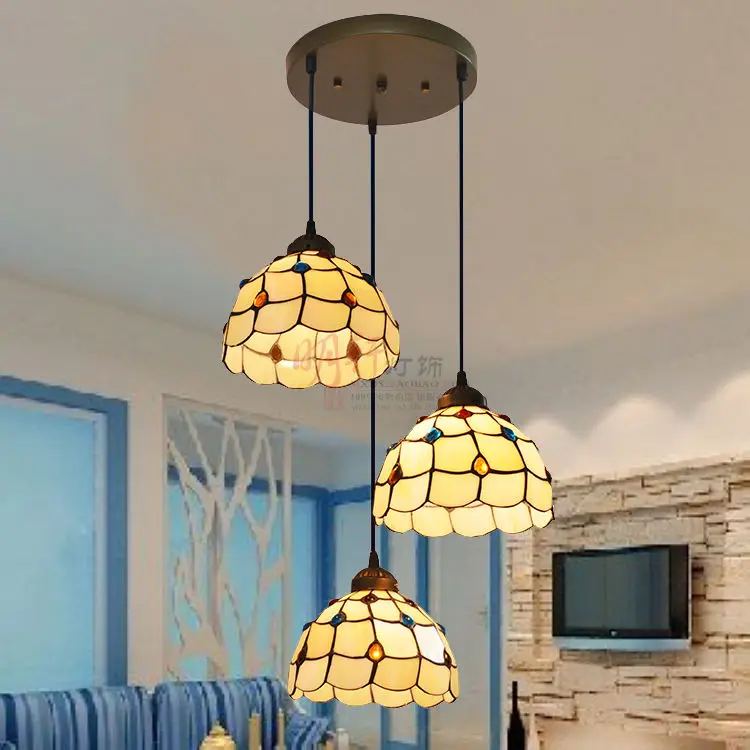 

Tiffany antique chandelier chandelier simple staircase restaurant round long coiled lines peacock tail 3 Head Pendant