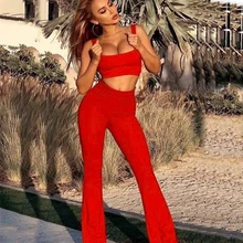 Aliexpress - 2019 New Women Jumpsuit two-piece black Red Knitted bodycon Rompers Celebrity evening party Bandage jumpsuits