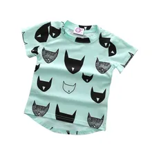 Летняя детская футболка; хлопковая футболка с короткими рукавами и принтом кота для маленьких мальчиков и девочек