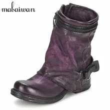 Mabaiwan/модные женские ботильоны из натуральной кожи; zapatos mujer; обувь на плоской подошве; женские ботинки; осенние ботинки; ботинки в жокейском стиле в стиле милитари
