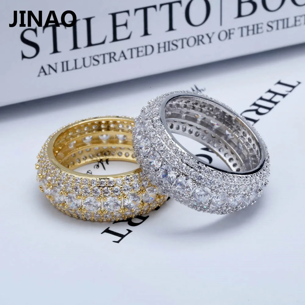 Jinao New Hip Hop 5 Rows Luxury Cubic Zircons Rings Fashion Classic Punk Males Finger Size 7-11 | Украшения и аксессуары