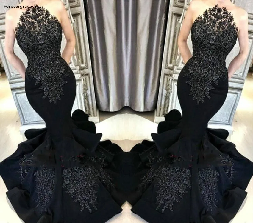 

Black Prom Dresses 2019 Mermaid Applique Formal Pageant Holidays Wear Graduation Evening Party Gowns Custom Made Plus Size