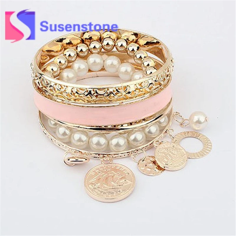 6 Pcs/Set Korean Fashion New Style Girls Multilayer Exquisite Coin Tassels Pearl Hollow Bracelet Elegant Bracelets Sets Gifts | Украшения и